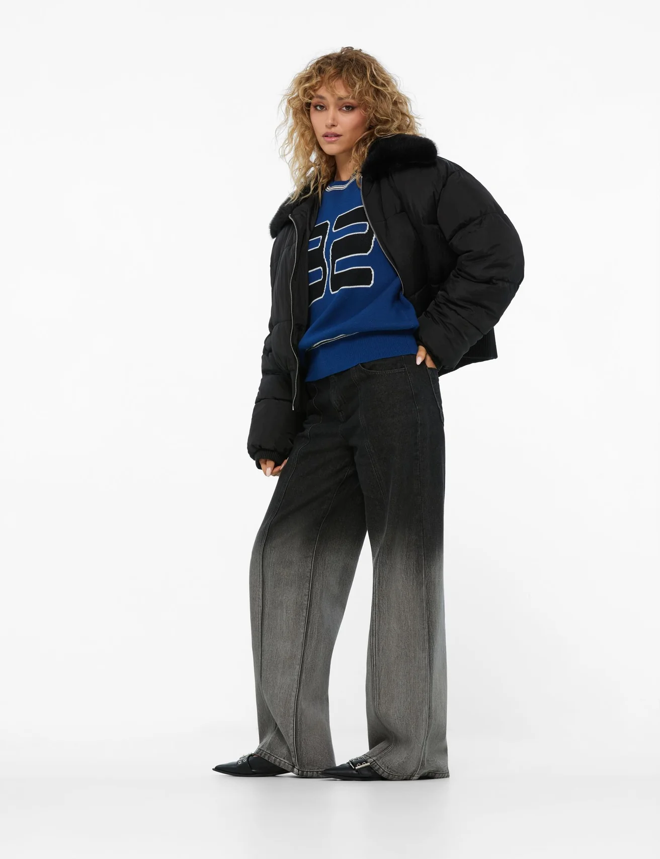 Jean Wide Leg taille médium dégradé noir