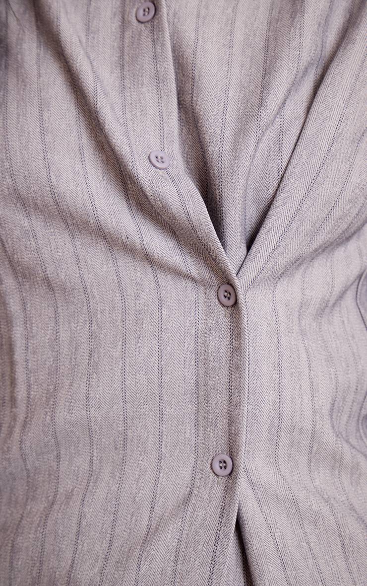 Moss Grey Ensemble Coordonné Chemise Tissée Asymétrique À Rayures Fines Et Boutons Tall