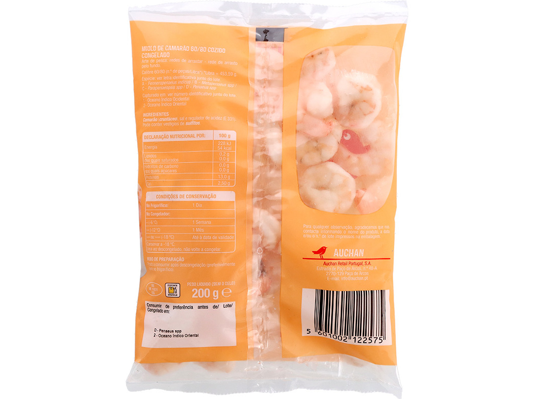 MIOLO DE CAMARÃO AUCHAN 60/80 COZIDO 200G