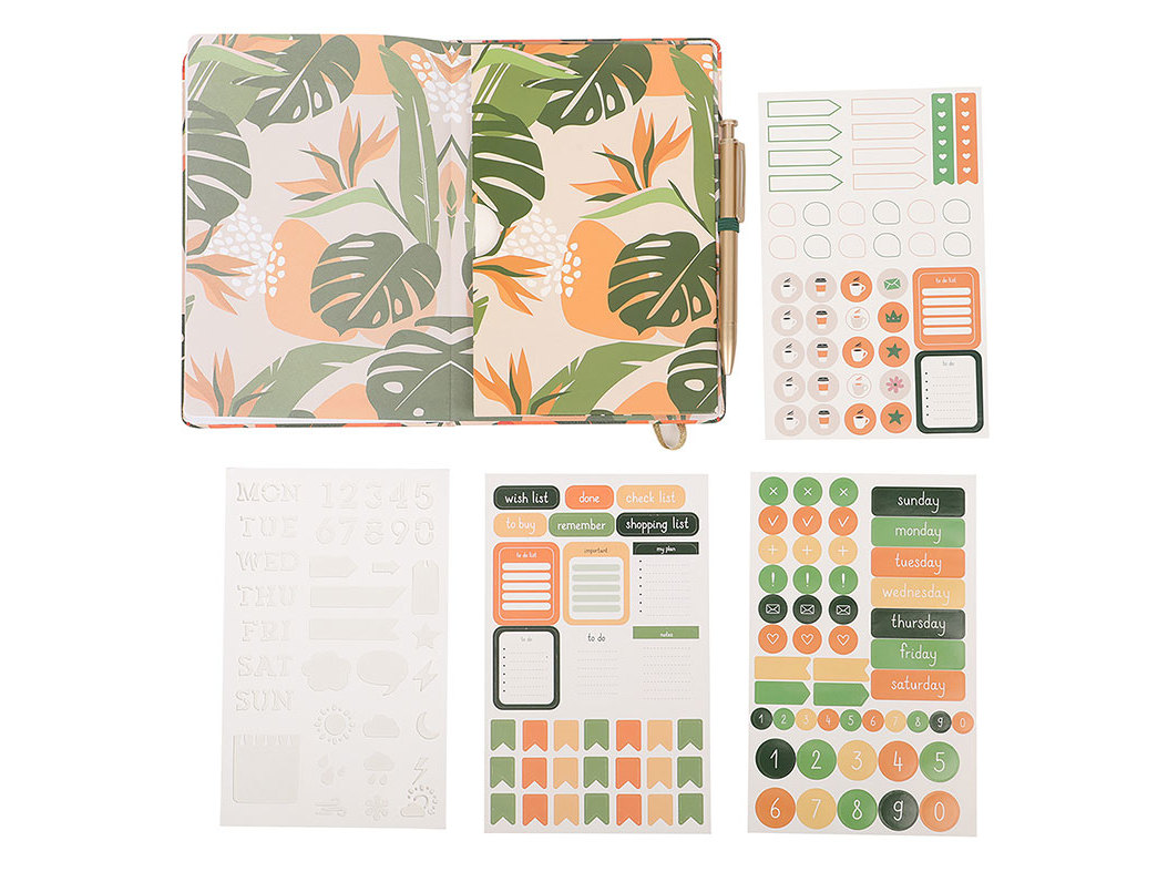 CADERNO A5 AUCHAN COM ELÁSTICO E CANETA