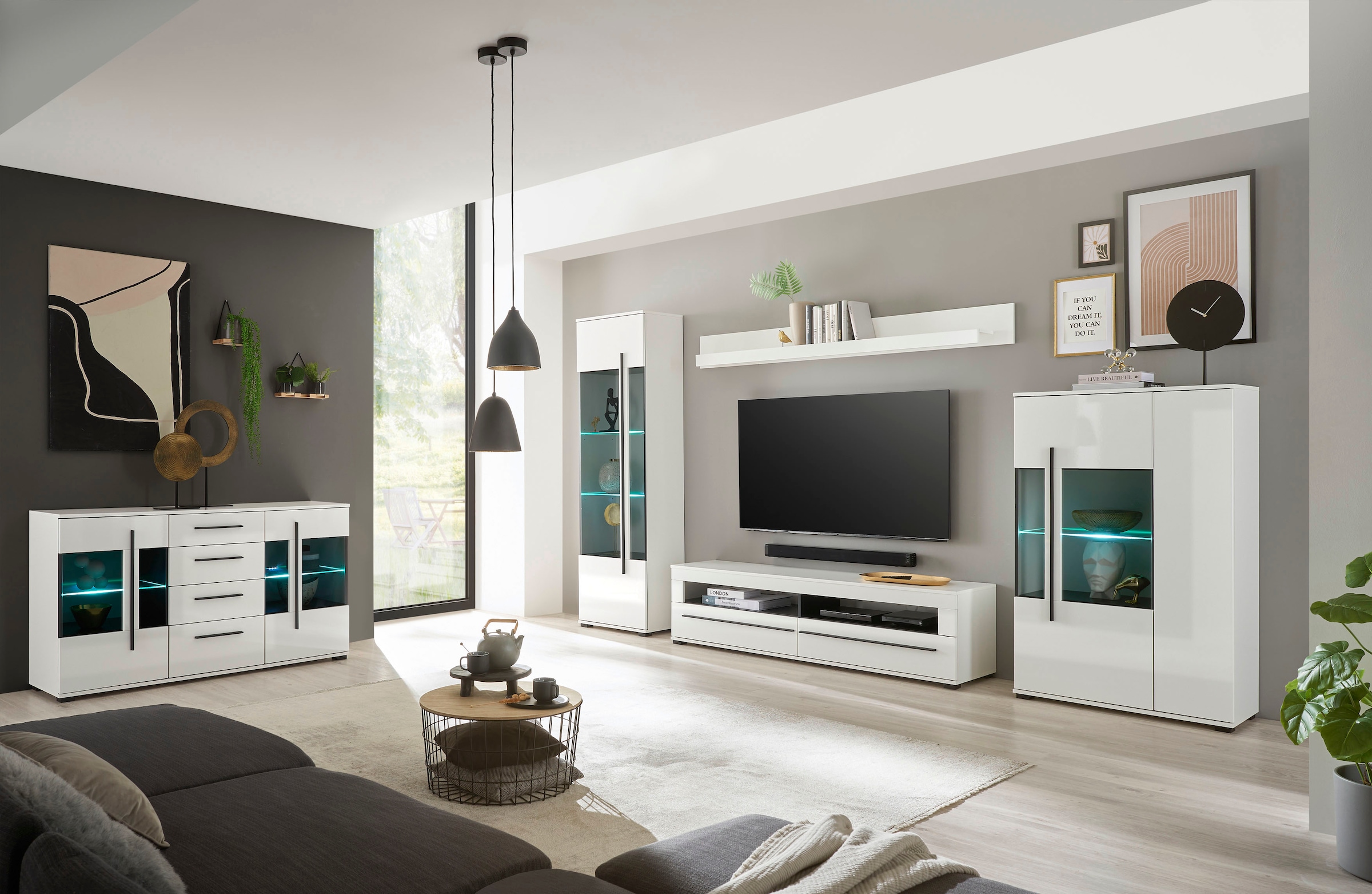 INOSIGN Wohnwand »Cantara, moderne Anbauwand, Wohnzimmer-Set, in Eiche Evoke oder Weiss« Set, 4 Stk. tlg.