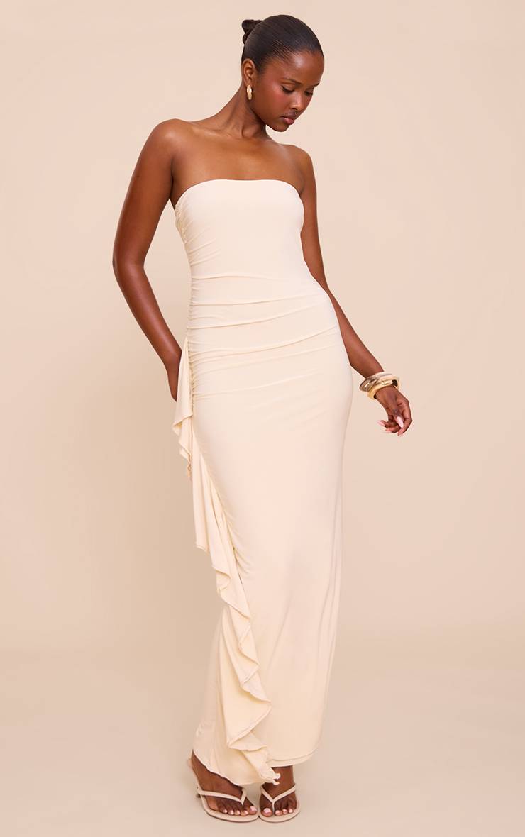 Amande Robe Maxi Bandeau À Double Couche En Tissu Slinky Avec Détails À Volants