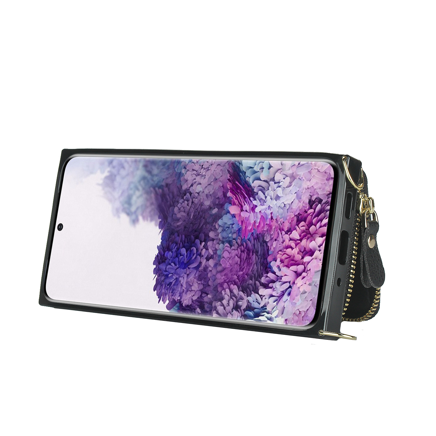 Samsung Galaxy S20 / S20 5G Necklace Leder Schutz Hülle mit Kartenfächer   Handykette (140cm) - Schwarz