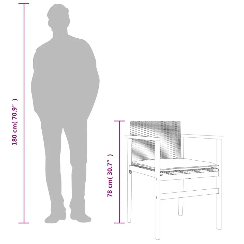 vidaXL - Tuinstoelen - Kussens - Zwart - Poly rattan - 2 stuks - 55x55x78 cm
