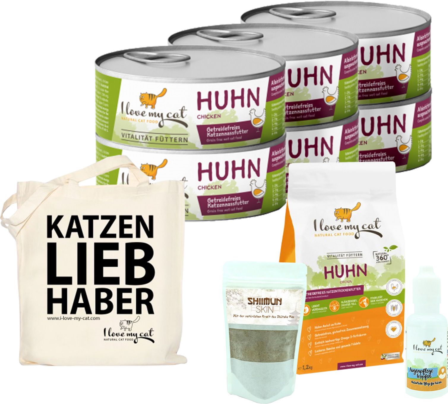 I love my cat Sparset für Birma-Katze Trockenfutter und Nassfutter mit Huhn NEM und Pflege