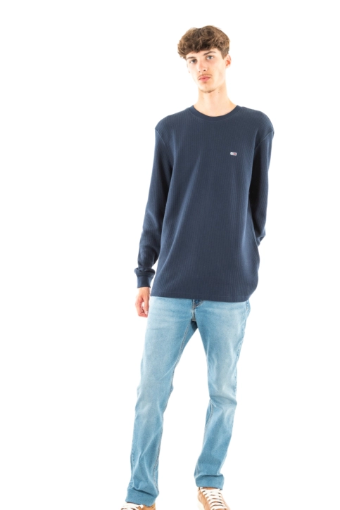 Tee shirt manches longues tommy jeans reg waffle c1g dark night navy