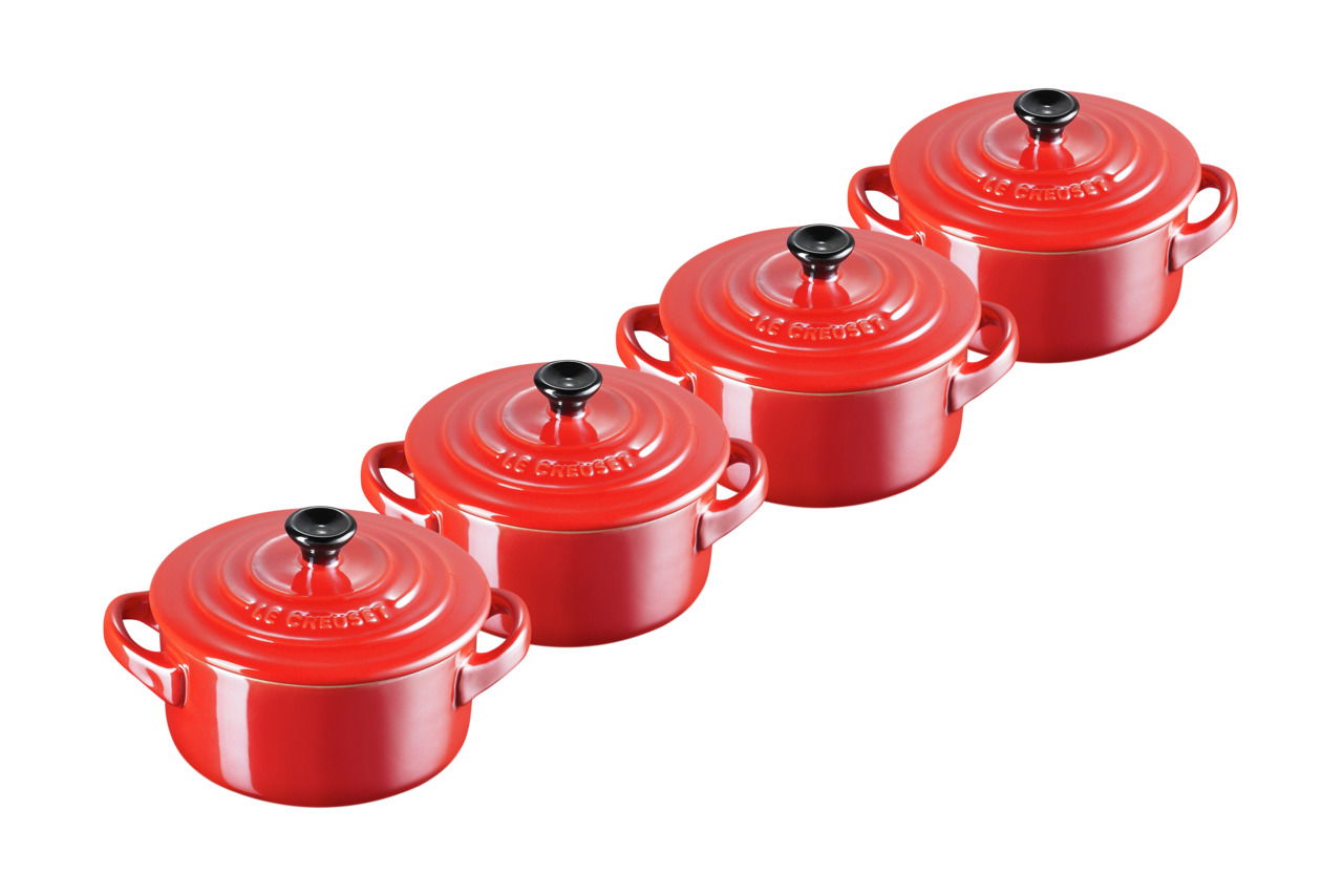 LE CREUSET Mini-Cocotte 4er-Set 10cm Metallics Kirschrot