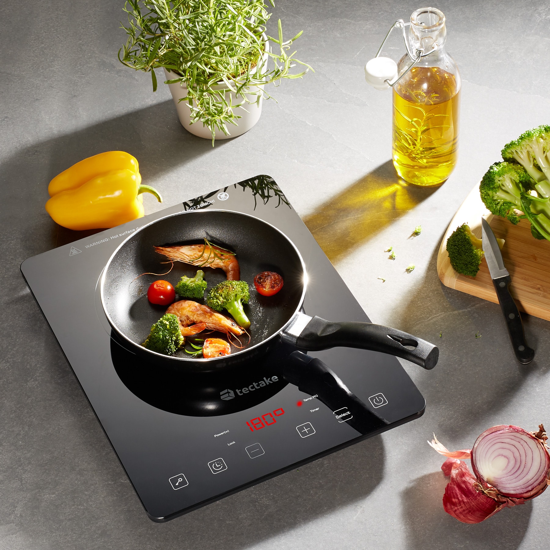 tectake® Induktionskochplatte, einzel, 2000W, Touch-Display mit 10 Leistungs- und Temperaturstufen, 60 - 240° C, inklusive einstellbarer Tastensperre