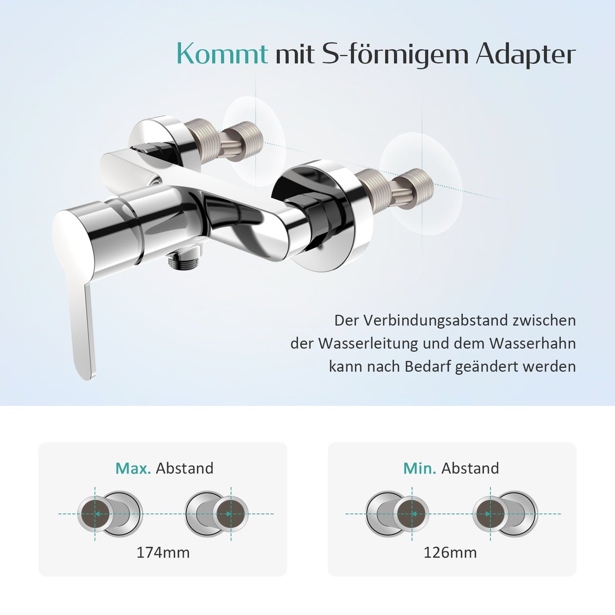 EMKE Badkraan G1/2 Inch – Enkelvoudige hendel wandgemonteerde badmengkraan, chroom opbouwkraan voor douche en bad