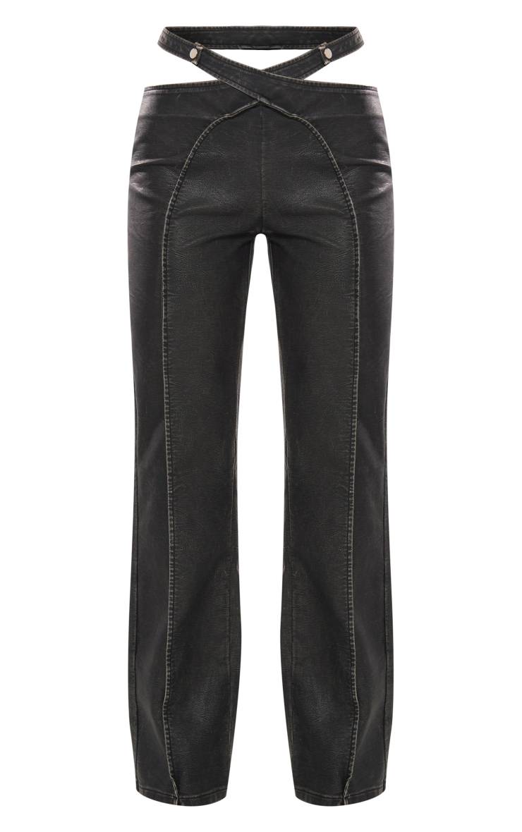 Pantalon À Pinces En Synthétiquecuir Délavé Avec Ceinture Ajourée