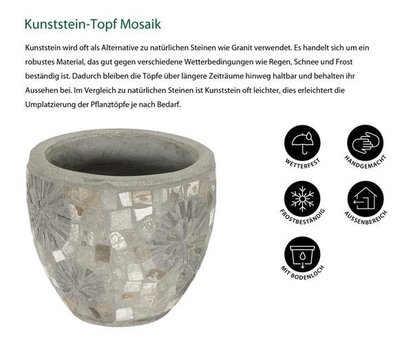 Dehner Kunststein-Topf Mosaik, grau