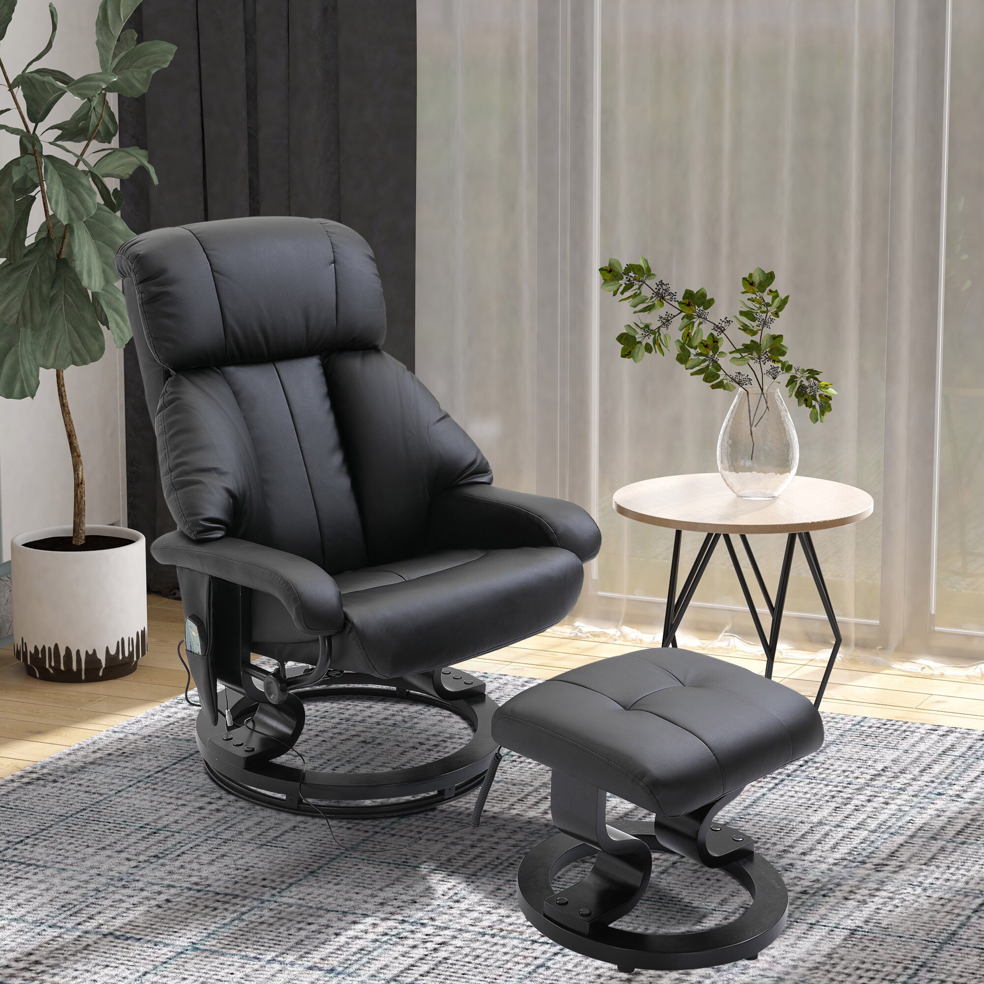 HOMCOM Massagesessel mit Fußhocker und Liegefunktion schwarz 76L x 80B x 102H cm