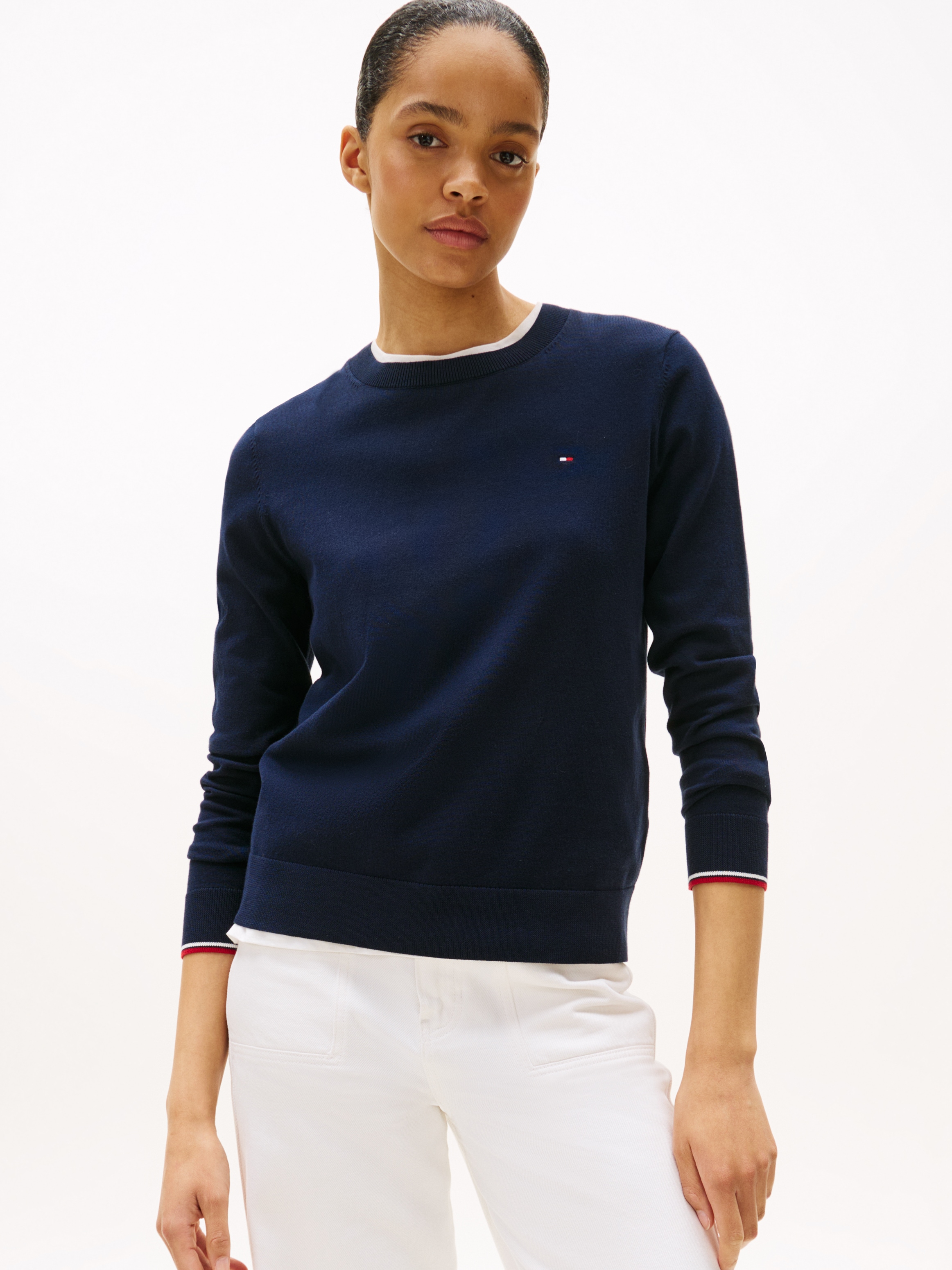 Tommy Hilfiger Rundhalspullover »CO JERSEY STITCH LS C-NK SWT«, mit Logostickerei