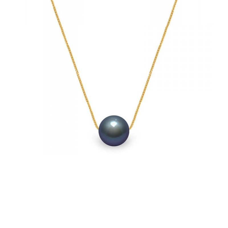 Collier Femme Ras du Cou et Chaine Venitienne Or jaune 750/1000 et Perle de Culture d'eau douce Noire