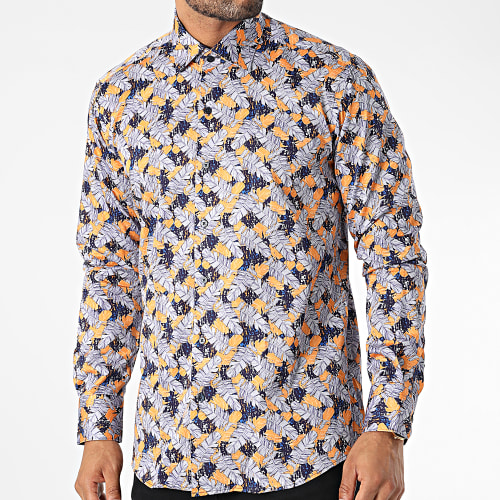 Chemise Manches Longues Floral M6601-9 Bleu Orange