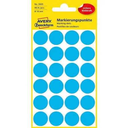 Avery Zweckform 3005 Markierungspunkte Ø 18 mm, 4 Bogen/96 Etiketten, blau