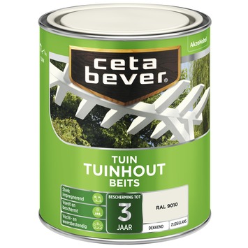 CetaBever Tuinhoutbeits zijdeglans dekkend RAL 9010 gebroken wit 750 ml