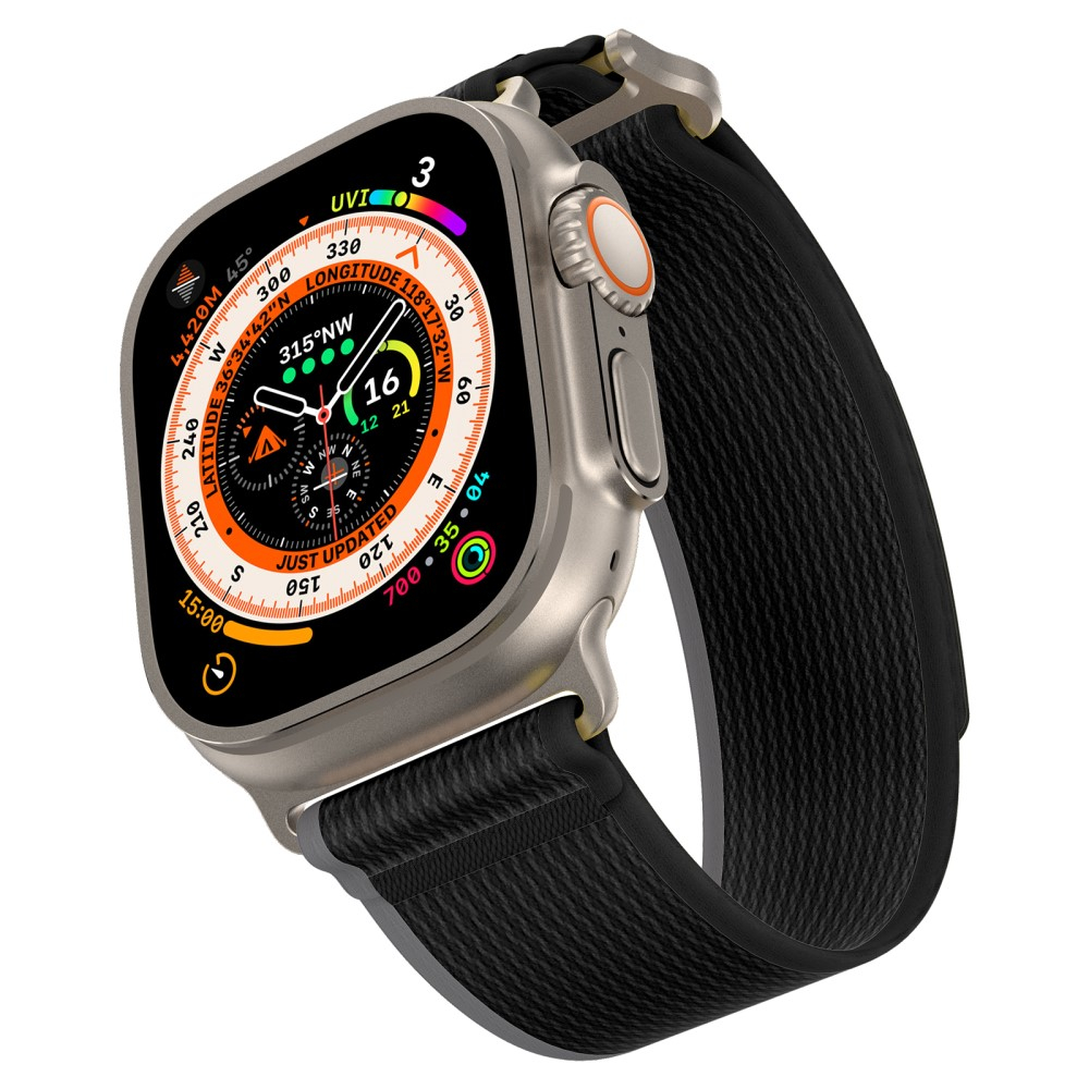 Apple Watch (49/46/45/44 mm) Nylon Armband mit geflochtenem Design (Gelenkumfang: 175 - 215 mm) - Schwarz / Grau