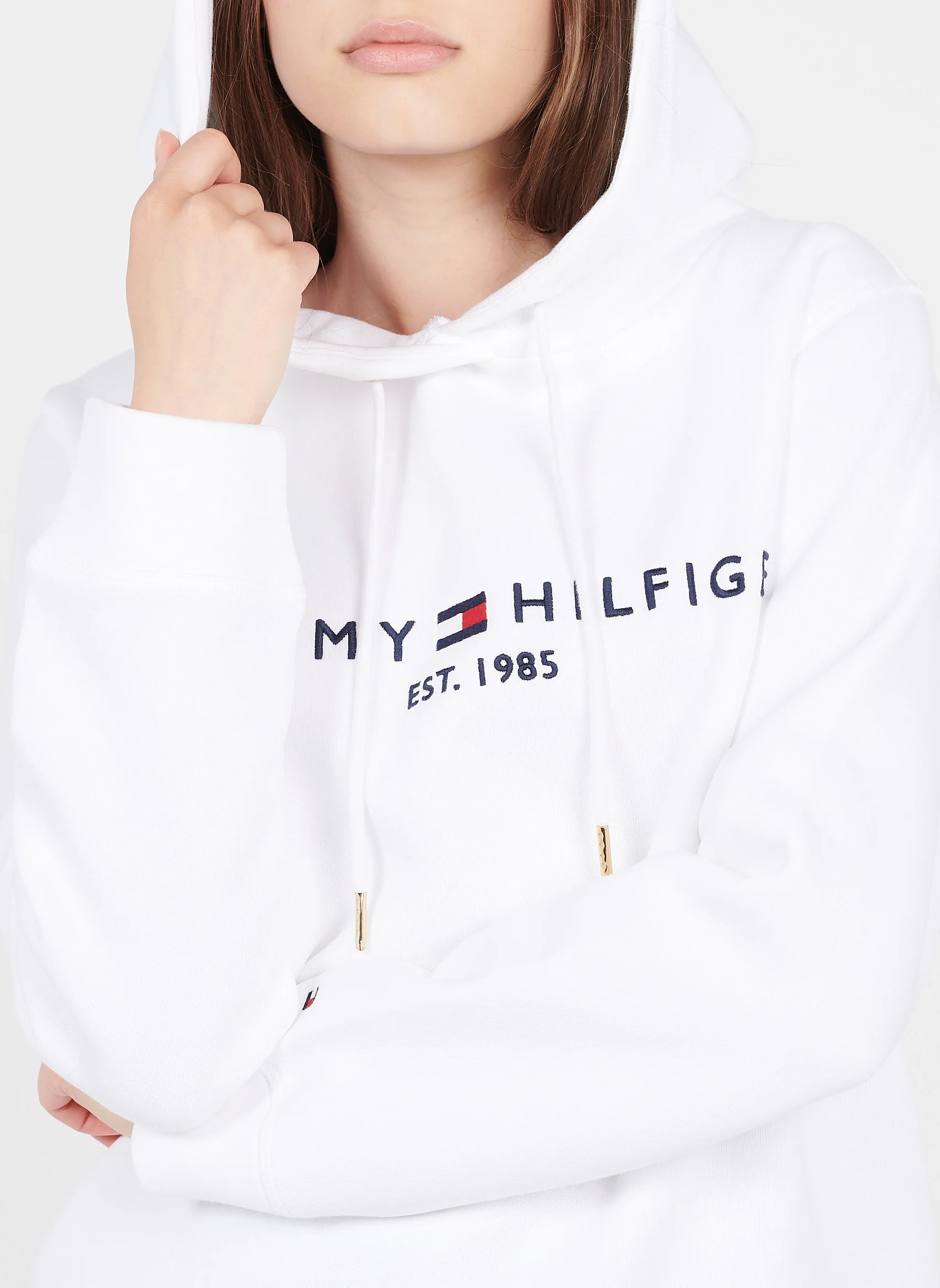 Sweat à capuche brodé en coton mélangé | Blanc
