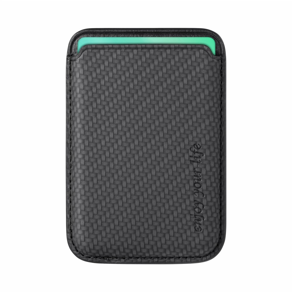 Magnetische MagSafe iPhone Leder Wallet Kreditkarten Halterung in Carbon Optik - Schwarz