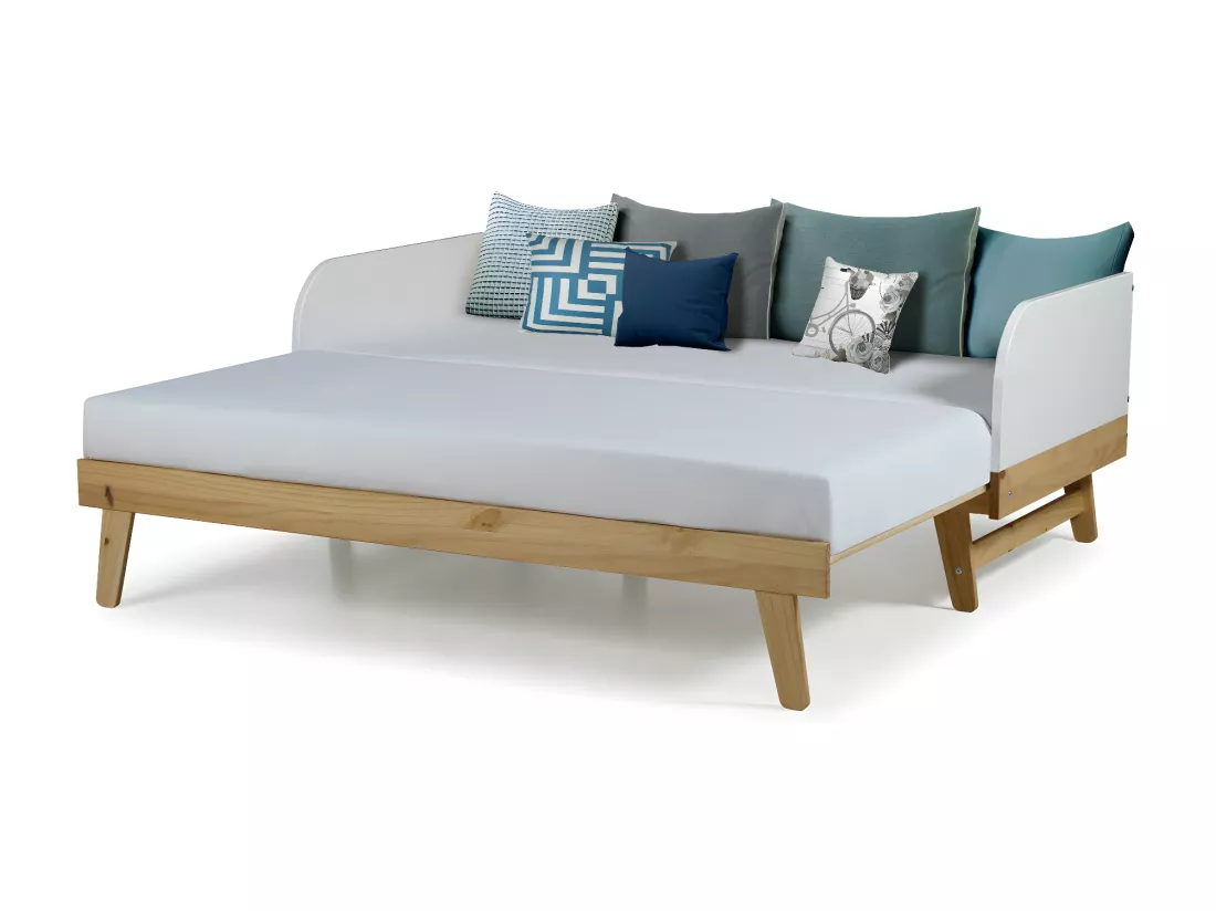 Pack lit gigogne avec matelas 80x200 cm panneaux de fibres blanc et bois AMI