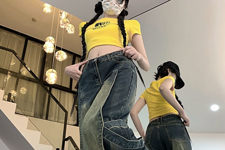 Porstina - Mid Rise Washed Distressed Panel Wide Leg Jeans (verschillende ontwerpen)