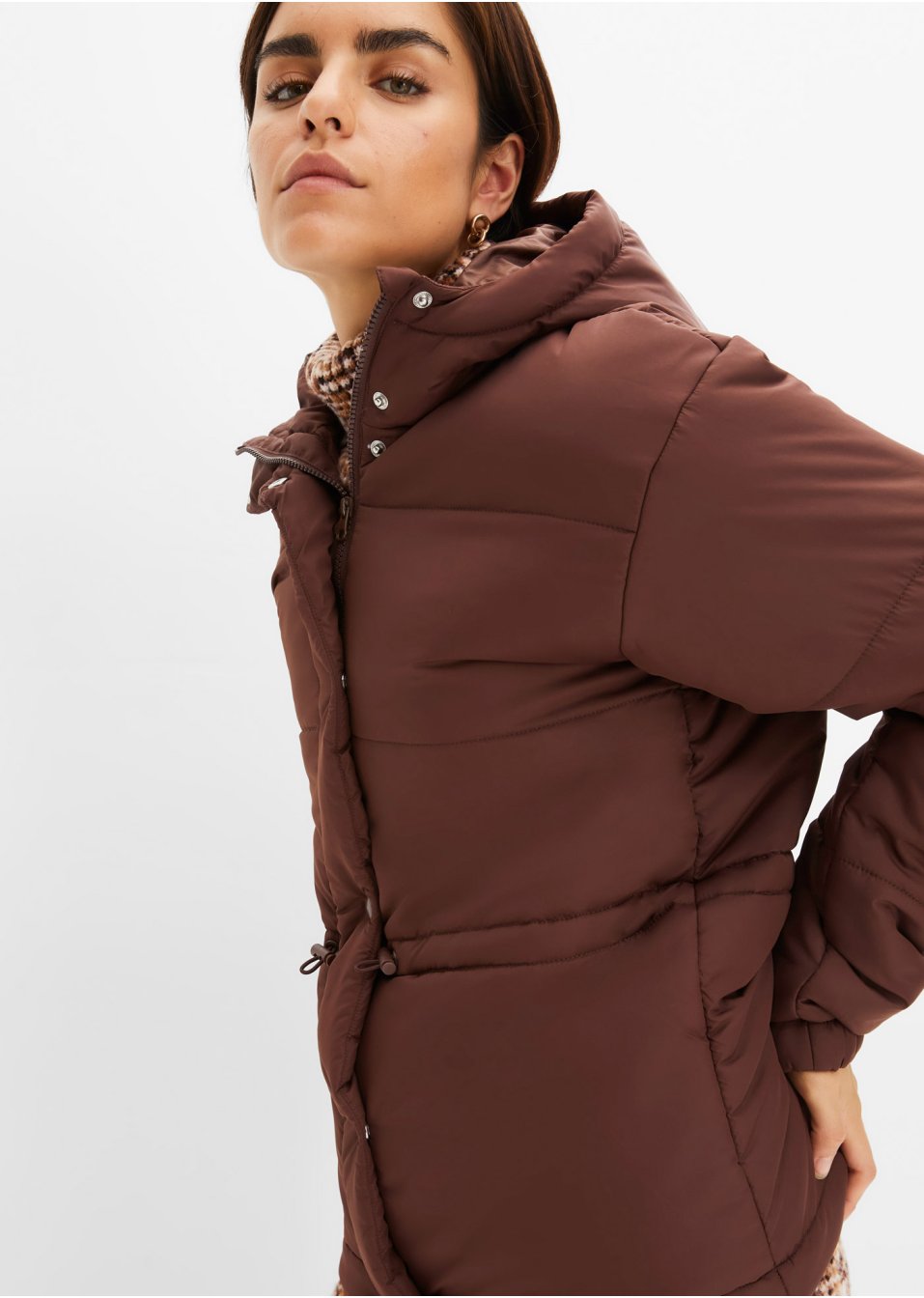 Veste matelassée raccourcie avec capuche et taille réglable