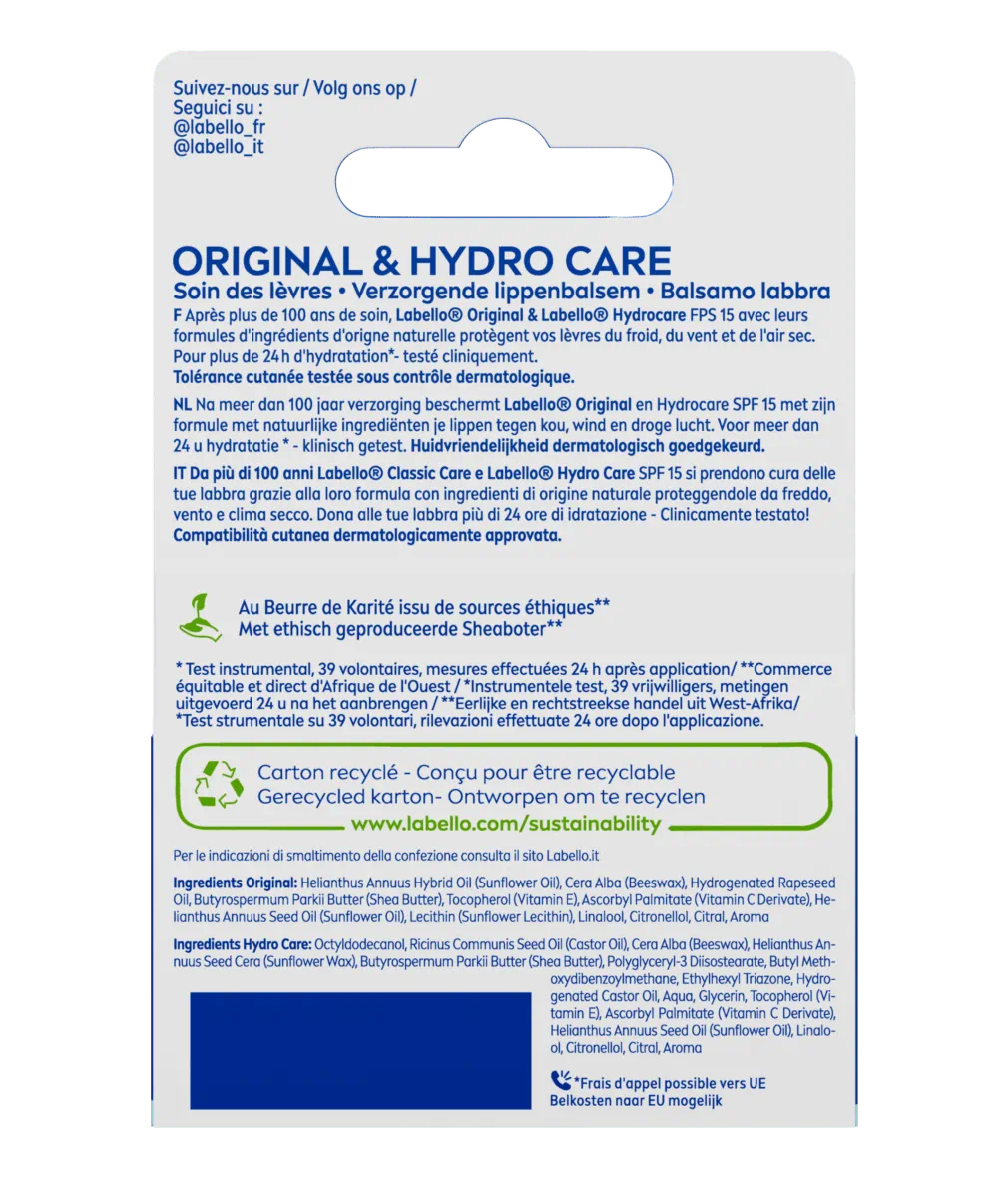 STICKS LÈVRES HYDRATANTS ORIGINAL & HYDRO CARE
