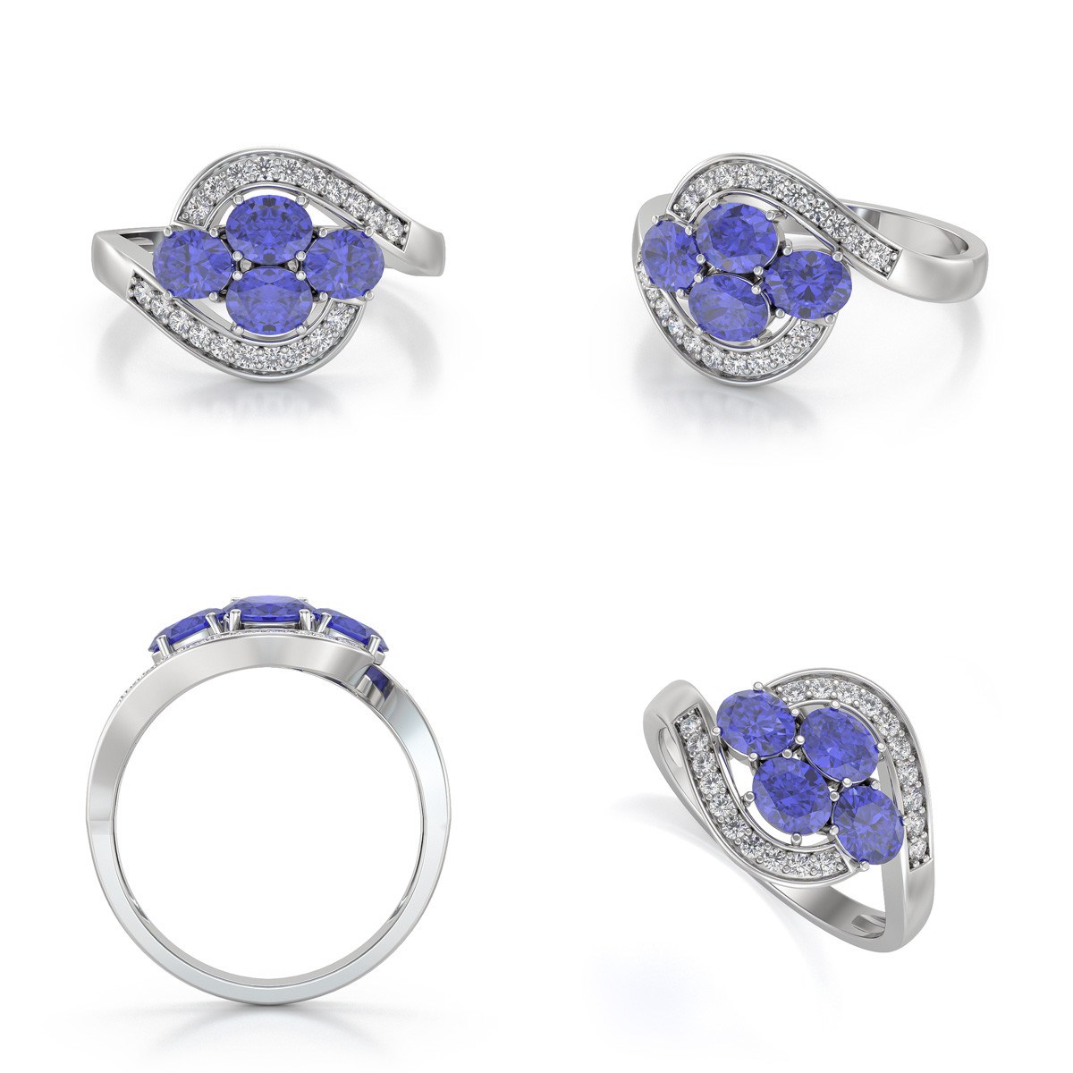 Bague ADEN Or 585 Blanc Tanzanite et diamants 2.91grs