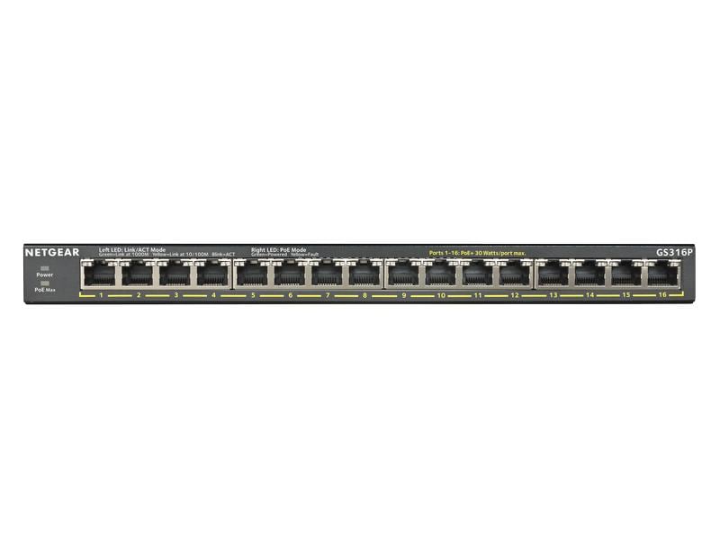 Netgear PoE  Switch GS316P-100EUS 16 Port Unmanaged Gigabit-Ethernet-PoE -Switch mit 16 Ports und FlexPoE (115W)