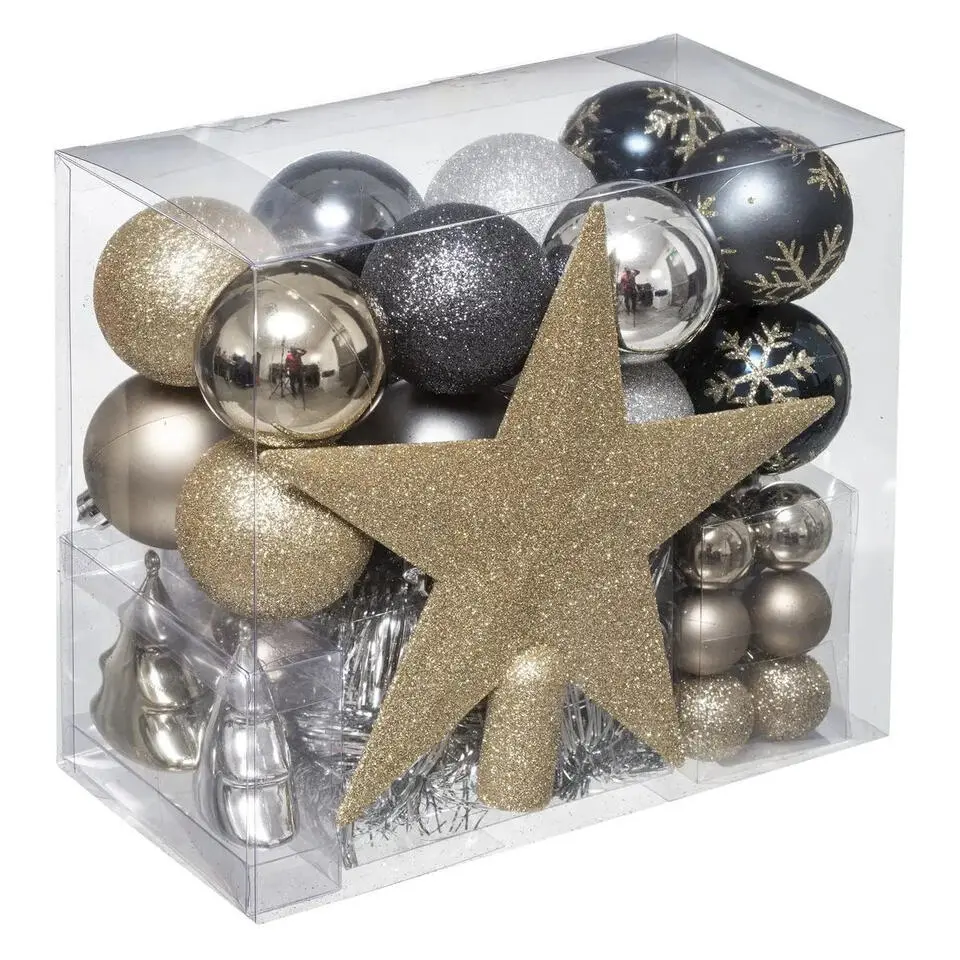 Feeric Christmas Kerstballen - 43x- piek - champagne/blauw/grijs - 3-6 cm - kuns