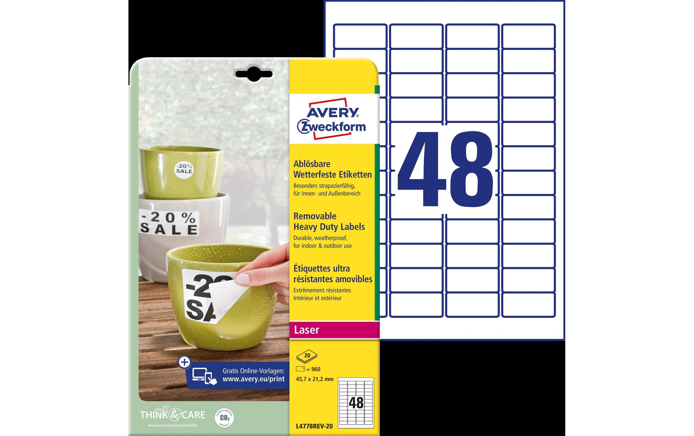 Universal-Etiketten 45.7 x 21.2 mm, 20 BlattWetterfeste Etiketten