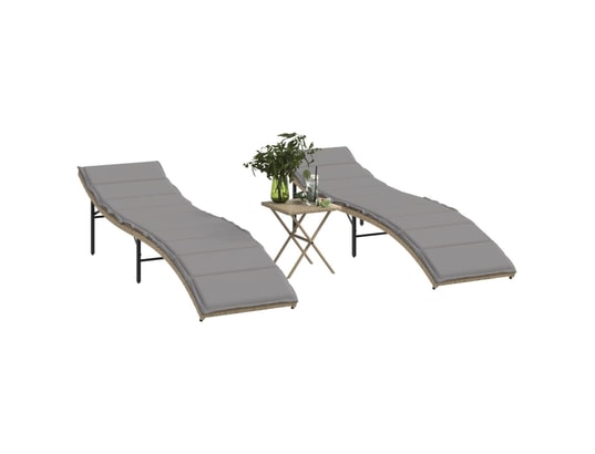 VIDAXL - Bain de soleil Chaises longues lot de 2 avec table beige résine tressée