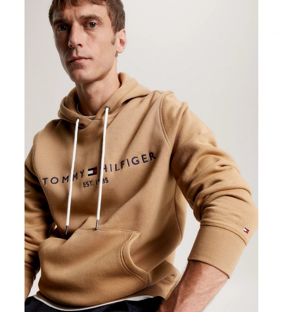 Moletom Tommy Hilfiger com cordão contrastante e logotipo marrom.