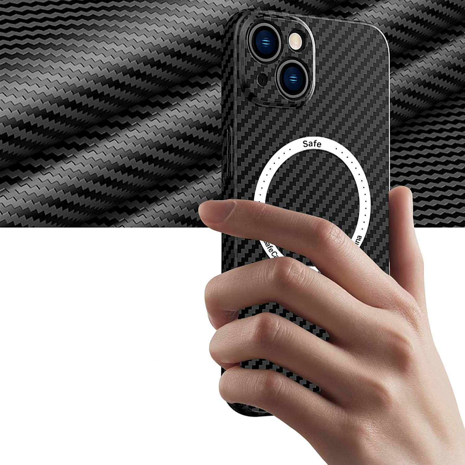 iPhone 13 MagSafe Hardcase Hülle im Carbon Look - Schwarz / Silber