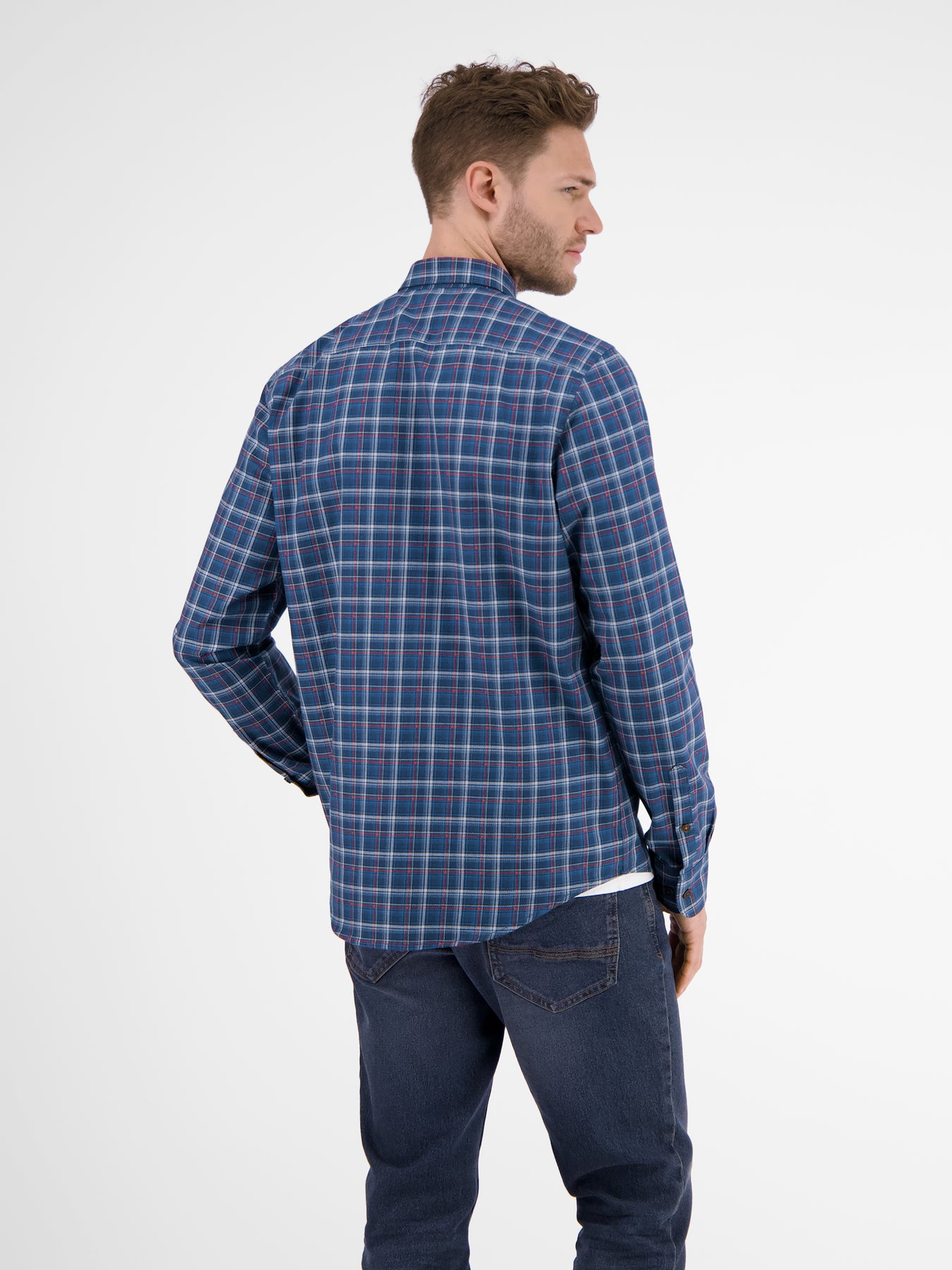 Langarmhemd , kariert, verdeckter Button-down-Kragen