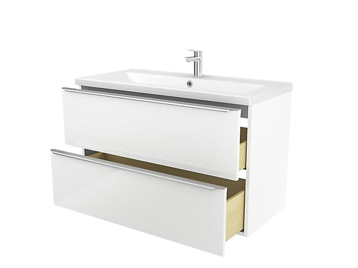 Meuble sous vasque à suspendre GoodHome Imandra blanc 100 cm + plan vasque Nira