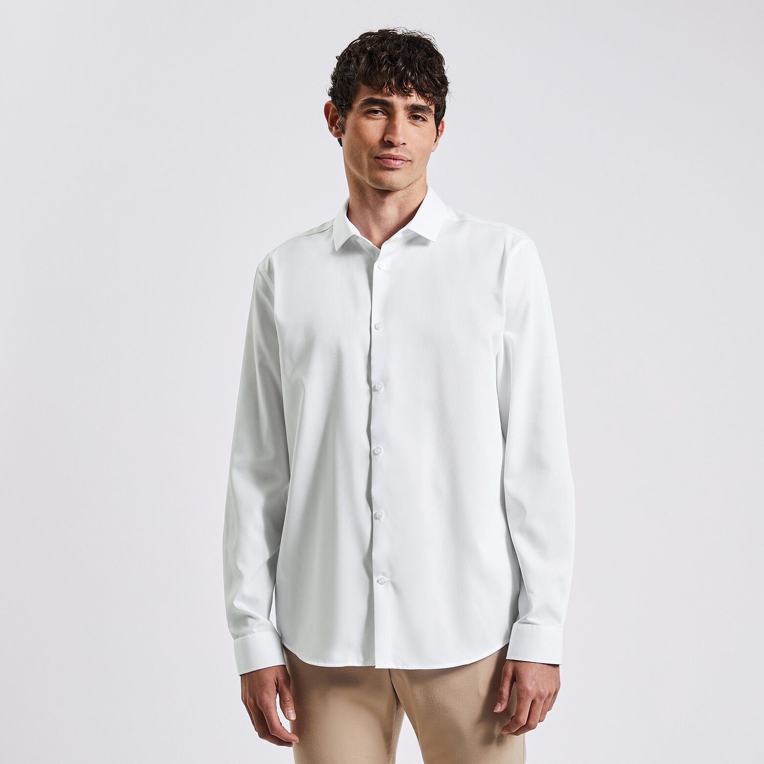 Chemise regular sans repassage unie coton Blanc