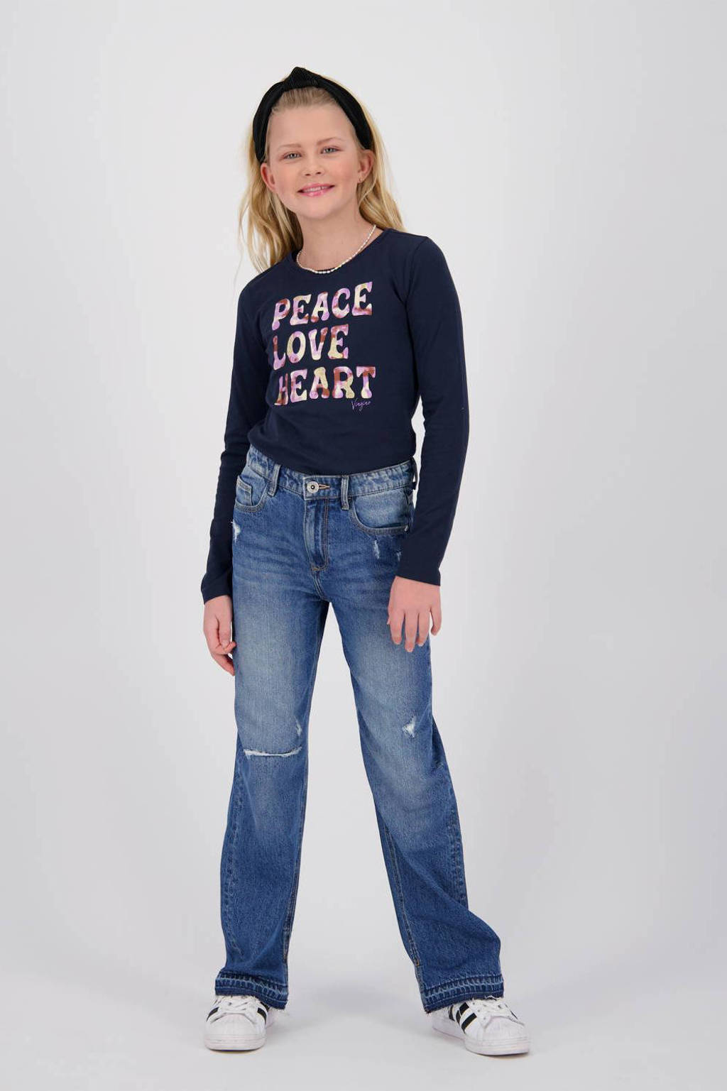 Vingino longsleeve Janna met tekst blauw