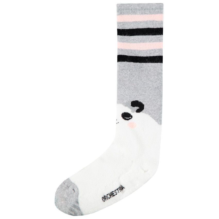 Chaussettes hautes antidérapantes motif panda - Gris chiné