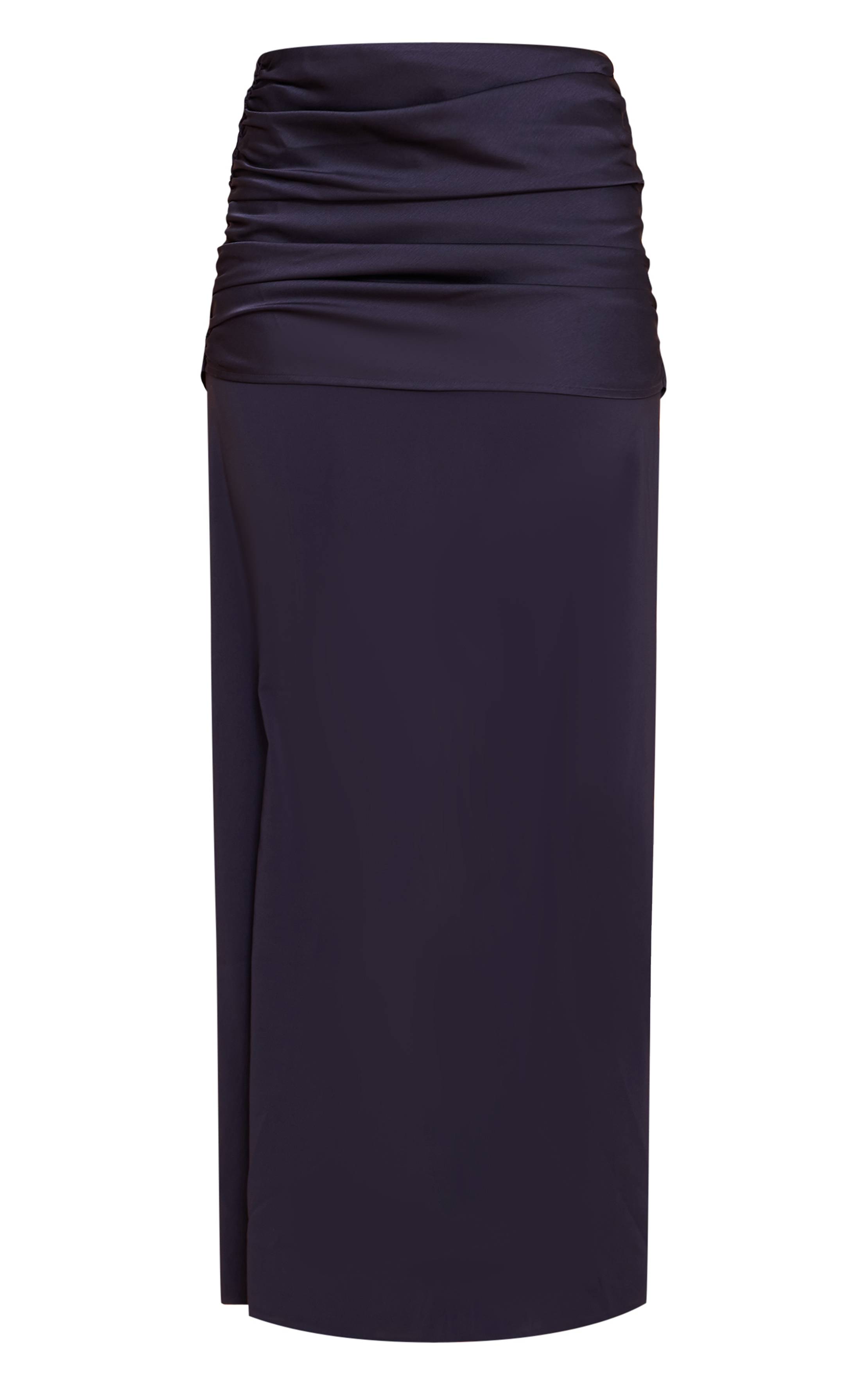 Bleu Marine Jupe Longue En Mousseline Avec Superposition En Satin