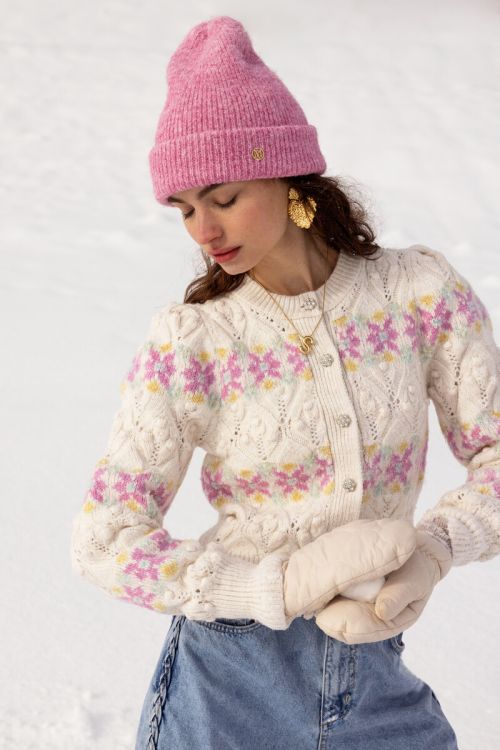 Beige jacquard vest met ajour