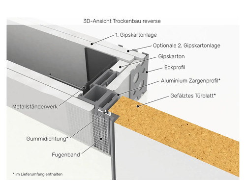 Pertura vlakke binnendeur Vidar HPL RAL 9010 zuiver wit 883x2001 mm incl. vlakke blokkozijn, magneetsluiting WC roestvrij staal DIN links omgekeerd (naar binnen openend)