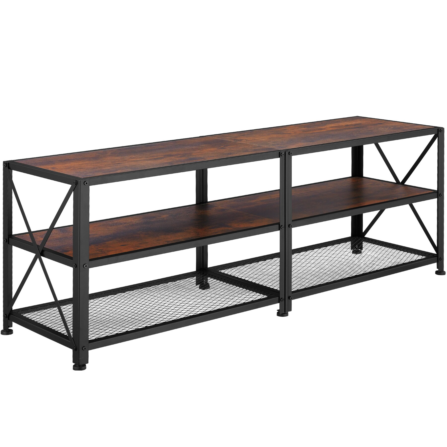 tectake® TV-Regal, Industrial Style, 3 offene Etagen, seitliche X-Streben, 141 x 41,5 x 50,5 cm