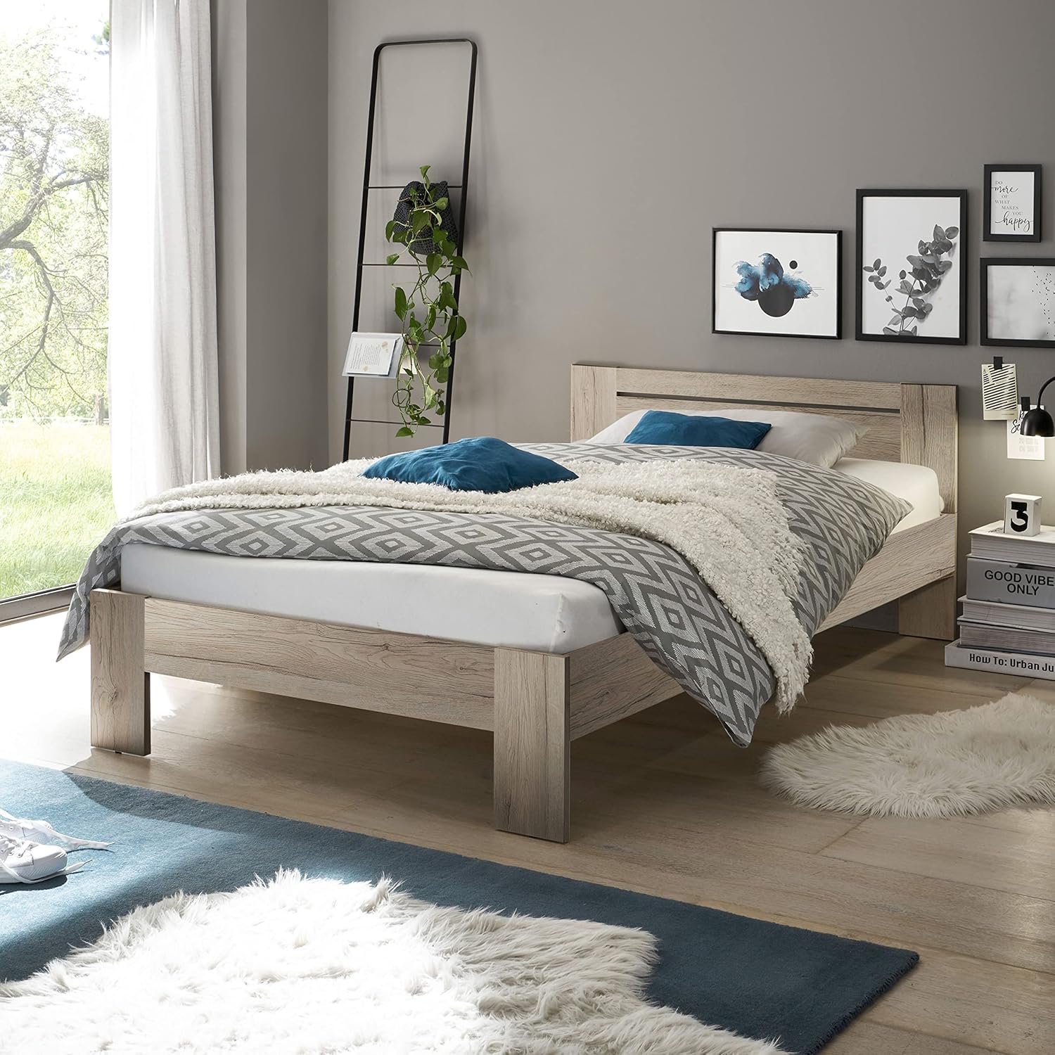 CANNES Futonbett 120 x 200 cm - Minimalistisches Jugendzimmer Bett in Eiche San Remo Optik - 125 x 71 x 204 cm (B/H/T)