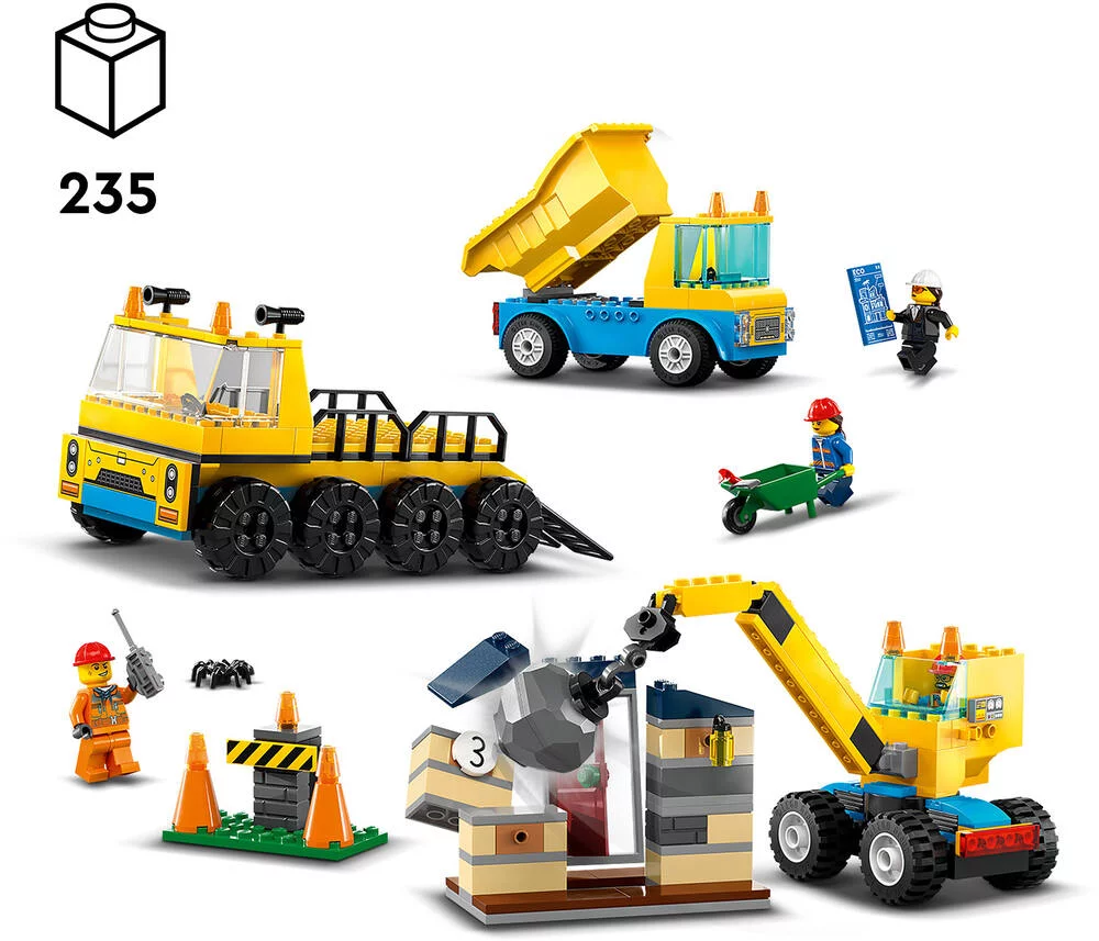 LEGO®CITY 60391 - LES CAMIONS DE CHANTIER ET LA GRUE A BOULE DE DEMOLITION