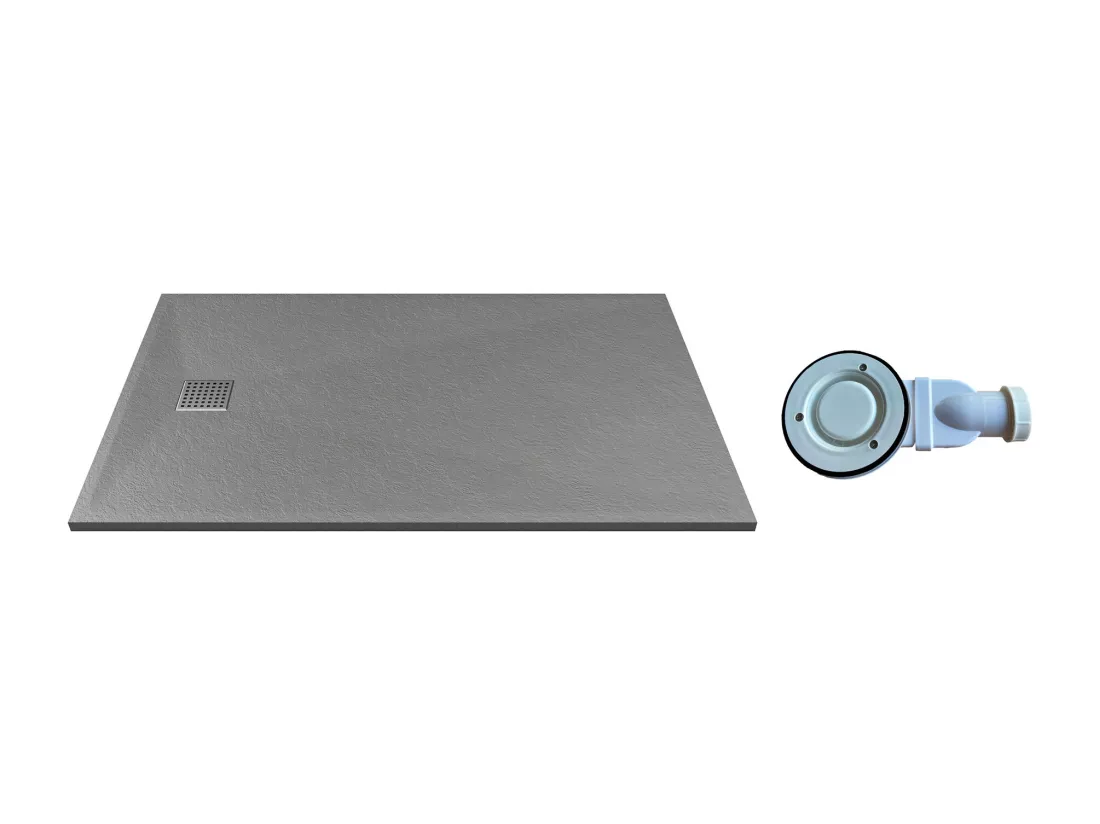 Receveur extra-plat à poser ou à encastrer découpable en résine SMC avec siphon - Gris - 140 x 90 cm - MIRNOSA