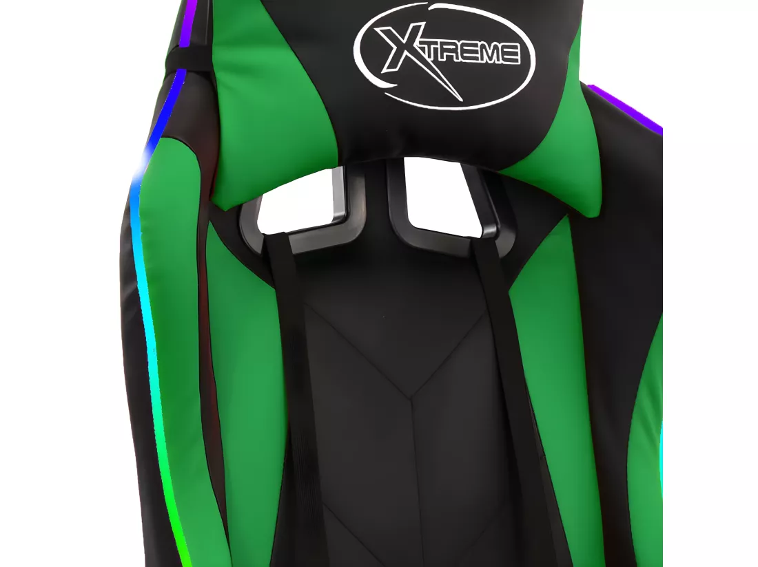 Fauteuil de jeux vidéo avec LED RVB Vert et noir Similicuir