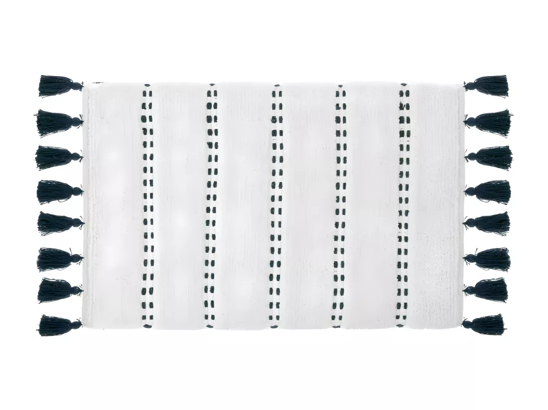 Tapis de Salle de Bain en Coton avec pompons Bleu pétrole 50 x 75 cm