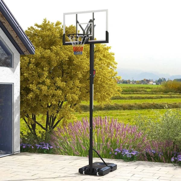 Basketballkurve høydejusterbar 295-365 cm med stativ og hjul, basketballsystem for utendørs, solid stål